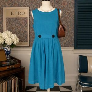 Cotton Fit Flare Dress 8 Bright Blue Sleeveless Mod Retro 50s Preppy Rockabilly